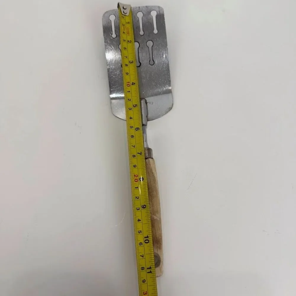 Vintage EKCO Slotted Spatula, Chromium Plated with Wood Handle